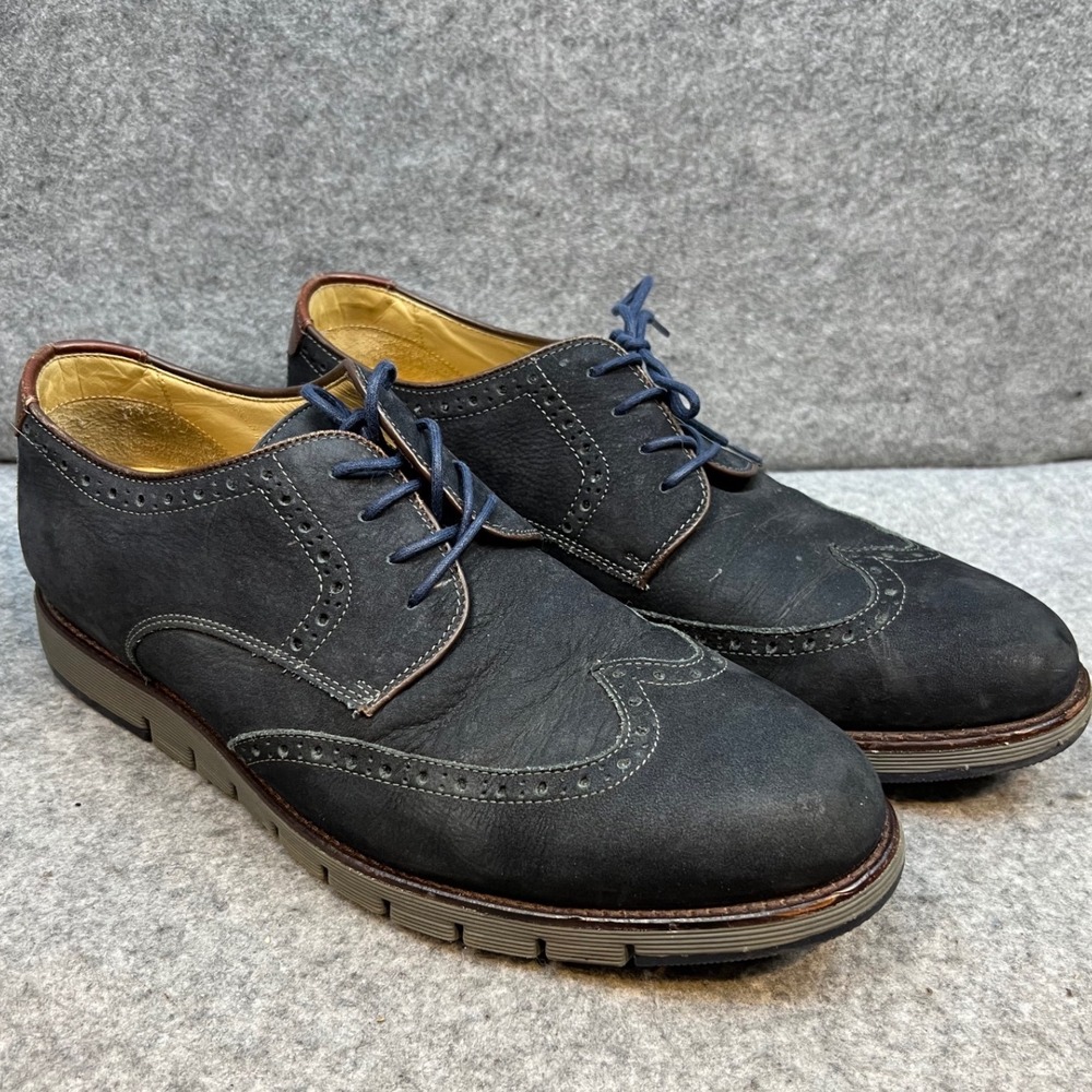 Johnston & Murphy Mens Navy Leather Wingtip Brogue Oxford Dress Shoes Size 11.5
